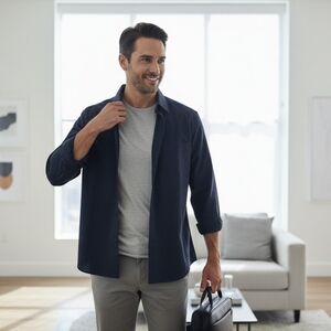 North End Men's Moisturizer Wicking Long Sleeve Snap Button With Stretch Medium